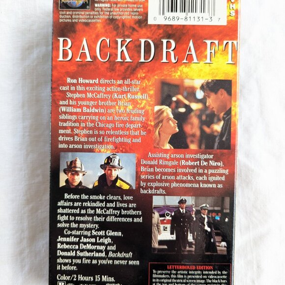 3/$15 Backdraft (1991) VHS Movie, Kurt Russell William Baldwin letterbox edition - Picture 4 of 5